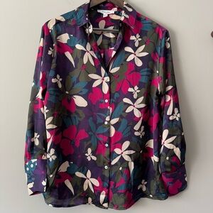 HAVER & BLAIR LONDON RETRO LONG SLEEVE BUTTON UP BLOUSE SIZE XS